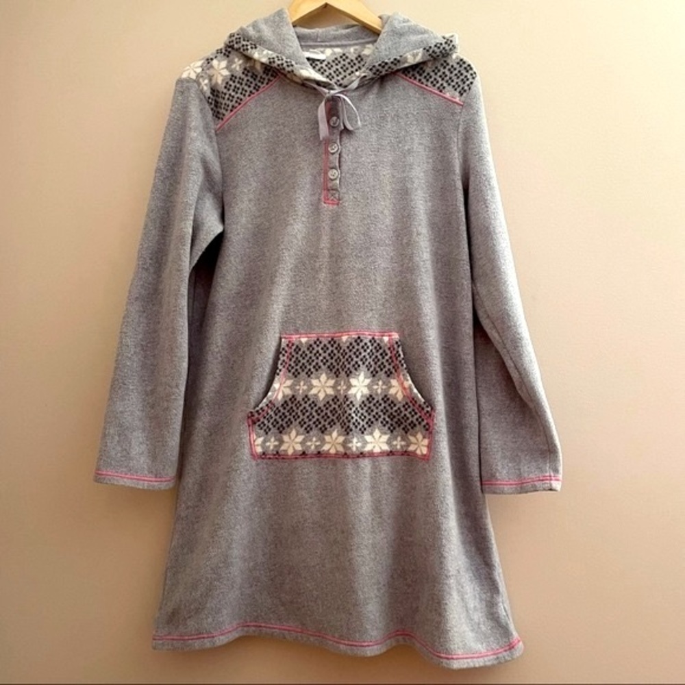 Hooded Fleece Lounge Dress Grey Size L